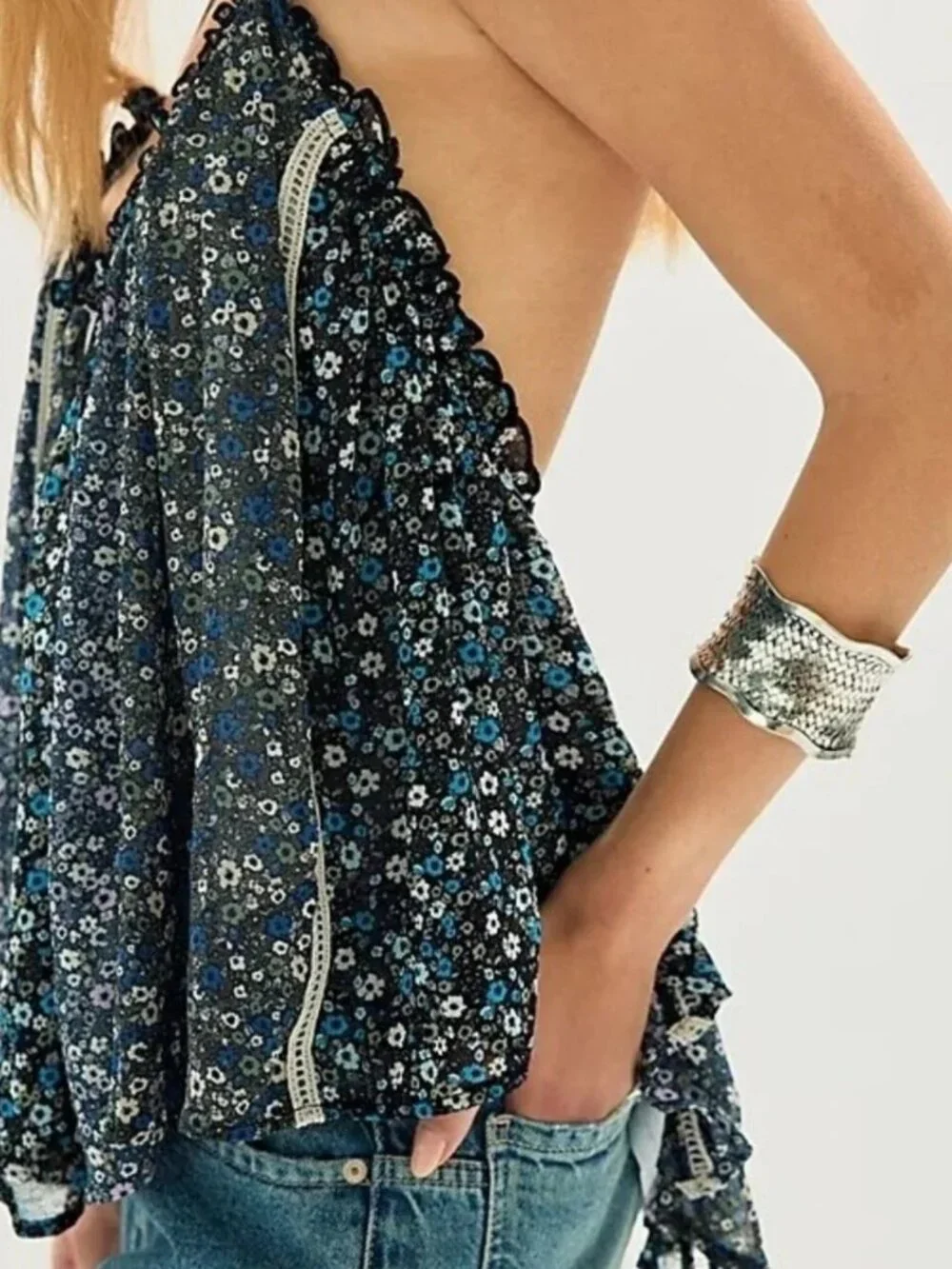 NWT Free People Costa Printed Tank in Midnight Combo
